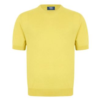 Fedeli Round-neck Knitwear, male, Yellow, Size: L Short-sleeve Crewneck Sweater