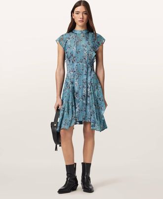 AllSaints Fleur Printed Asymmetric Mini Dress