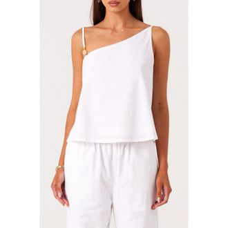 SNDYS Ismene Asymmetrical One Shoulder Linen & Cotton Blend Top in White at Nordstrom, Size X-Small
