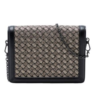 Bottega Veneta Pre-owned Bottega Veneta Mini Leather and Metallic Knit Intrecciato Montebello Crossbody Ladies EFEDDIA59MFO25V3