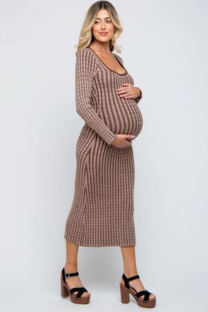 Pinkblush Cable Knit Fitted Midi Dress in Brown at Nordstrom, Size Medium