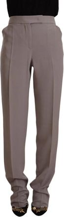 Armani Elegante High-Waist Broek van Zijdeblend - Dames - Straight fit broeken - Grijs - M - Wol - Broeken
