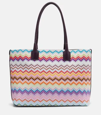 Missoni Zigzag leather-trimmed lam&eacute; tote bag