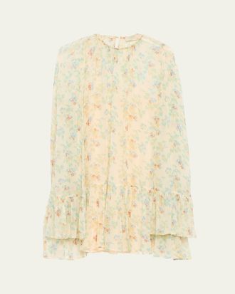 Ulla Johnson Emmeline Floral Crinkled Silk Mini Dress