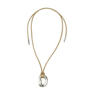 Charlotte Chesnais Charlotte Chesnais, Accessoires, Dames, Grijs, ONE Size, Leer, Zilveren Hanger Ketting met Beige Leer