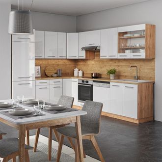 Vicco Cocina Esquinera Fame-line, Blanco Brillo Intenso/roble Dorado, 227 X 287 Cm, Et Antracita