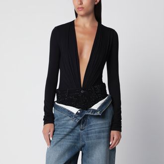 Andamane Body con scollo profondo nero in jersey stretch