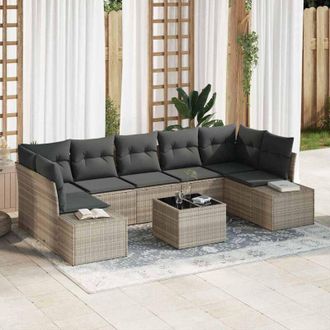 vidaXL Conjunto De Sof&aacute; De Jard&iacute;n 8 Pcs Gris Claro Polirat&aacute;n Vidaxl