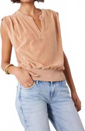 bobi Terry Split Neck Top In Iced Coffee