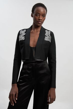 Karen Millen Womens Figure Form Bandage Embellished Crop Knit Jacket - Black - Size 12 UK