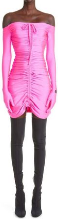 Richard Quinn Ruched Glove Sleeve Off the Shoulder Dress in Fuchsia Pink at Nordstrom, Size 4 Us