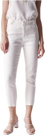 Salsa Slim Cropped Linnen Chino Broek - Dames - Vrijetijds broeken - Wit - W29 - Linnen - Broeken