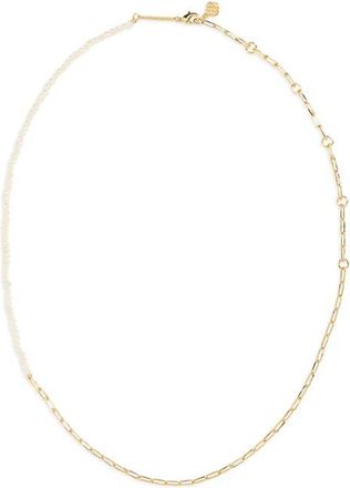 Kendra Scott Markie Half Chain & Freshwater Pearl Necklace in Gold Freshwater Cultured Pearl at Nordstrom