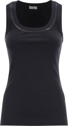 Brunello Cucinelli Ribbed Jersey Top - Dames - Tops zonder mouwen - Blauw - XS - Katoen - Tops