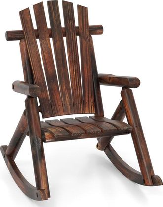 Costway Outdoor Adirondack Rocking Chair Adults Solid Wood Porch Rocker-Brown