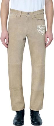 Human Made Logo Print Su&egrave;de Broek - Heren - Slim Fit Broeken - Beige - XL - Su&egrave;de - Broeken