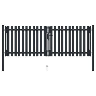 Berkfield Home Sturdy Double Door Fence Gate Steel 306x150 cm Anthracite in Dark Grey