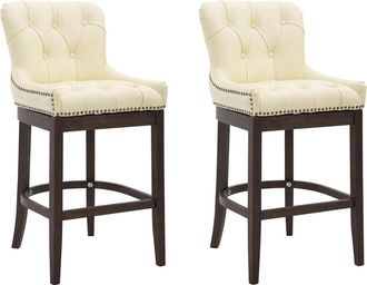 Clp Set 2x Taburetes Lakewood En Cuero Original Crema Antiguo