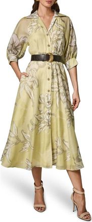 DKNY Floral Print Belted Shirtdress in Summer Citron Multi at Nordstrom, Size 14