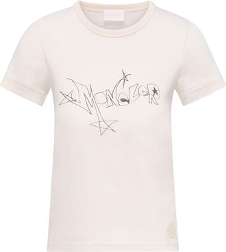 Moncler Moncler Printed Cotton Jersey T-shirt, Women, White, Size: Xl