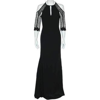 Roland Mouret Black Crepe & Lace Paneled Carrington Gown