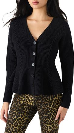 Steve Madden Courtney Rib Peplum Cardigan in Black at Nordstrom, Size Small