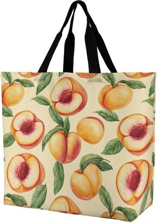 Generic Peach Fruit Tote Bag Reusable Grocery Shopping Bags Large Travel One Shoulder Handbag for Picnic Work