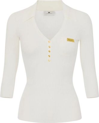 Elisabetta Franchi Knitted Sweater Mk 86b 61e 2 - Dames - V-hals truien - Beige - M - Truien & Vesten