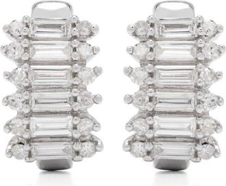 Adina Reyter Stack Baguette J-shaped hoop earrings - women - Diamond/Sterling Silver - One Size