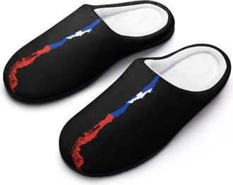 Generic Flag Map of Chile Mens House Slippers Memory Foam Washable Cotton Slip on Home Shoes