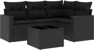 vidaXL Vidaxl - Set De Muebles De Jard&iacute;n 5 Pzas Y Cojines Rat&aacute;n Sint&eacute;tico Negro