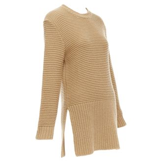 Marni virgin wool camel contrasting ribbed knit slit sweater