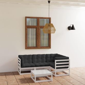 vidaXL Juego De Muebles De Jard&iacute;n 5 Pzas Y Cojines Madera Pino Maciza Vidaxl