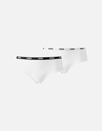 Puma Womens 2-Pack Classic Logo Low-Rise Hipster Briefs, White - Size: 14