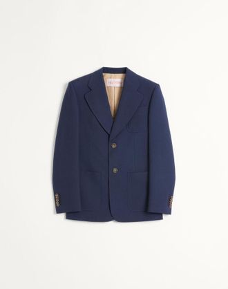Valentino Giacca Monopetto In Gabardina Di Lana Uomo BLU 44