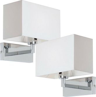Loops 2 PACK Dimming LED Wall Light Chrome & White Shade Sleek Rectangle Lamp Fitting