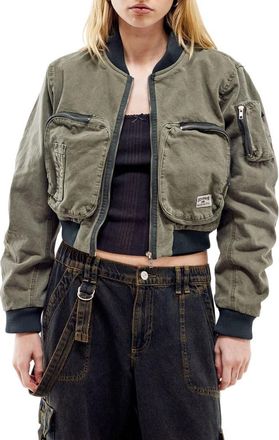 BDG Zip Pocket Canvas Bomber Jacket in Khaki at Nordstrom, Size Medium