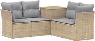 vidaXL Juego De Sof&aacute; 5 Uds. Beige Y Gris Claro Rat&aacute;n Sint&eacute;tico Y Acero Vidaxl