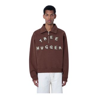 Story mfg. STORY mfg., Zip-throughs, male, Brown, Size: XL Half-Zip Collared Sweatshirt