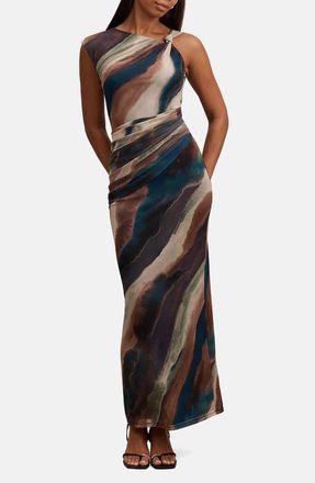 Ever New Karina Knotted One Shoulder Mesh Maxi Dress in Maren Abstract at Nordstrom, Size 10