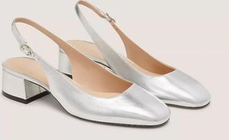 Stuart Weitzman Maeve SK676 Pumps Silver Slingback Block Heel JZZ1265