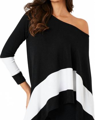 French Kyss Asymmetrical Long Sleeve Top In Black/ivory