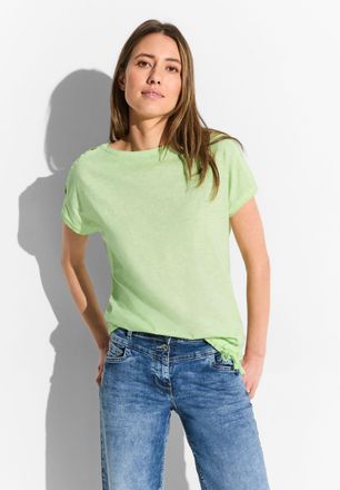Cecil T-Shirt CECIL, Damen, Gr. XS (36), gr&uuml;n (matcha lime), Jersey, Obermaterial: 100% Baumwolle, meliert, regular fit taillenbedeckt, U-Boot-Ausschnitt, S