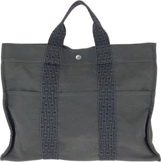 Herm&egrave;s Gray Canvas Tote Bag (Pre-Owned)
