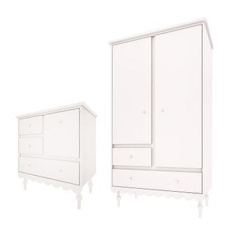 OEM Commode 3 Tiroirs Et Armoire 2 Portes Wood Luck Babushka Blanc