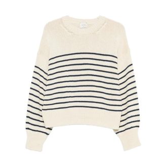 Alysi Round-neck Knitwear, female, White, Size: XS Striped Round-neck Sweater