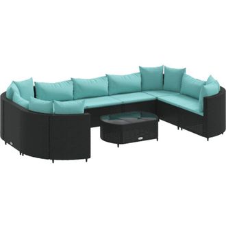vidaXL Set De Sof&aacute;s De Jard&iacute;n Y Cojines 10 Pzas Rat&aacute;n Sint&eacute;tico Negro Vidaxl