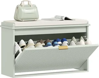 HOMCOM Shoe Storage Bench With Cushion And Flip-Drawer 80x26x47.5cm - Green | TJ Hughes