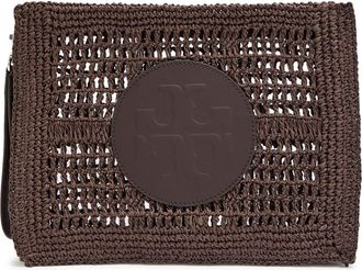 Tory Burch Ella Raffia Clutch - Dark Brown - One Size