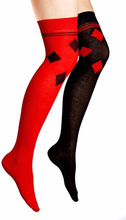 Flirt by R&B Ladies/Women Red and Black with Diamonds at top Over Knee Socks shoe size 4-8